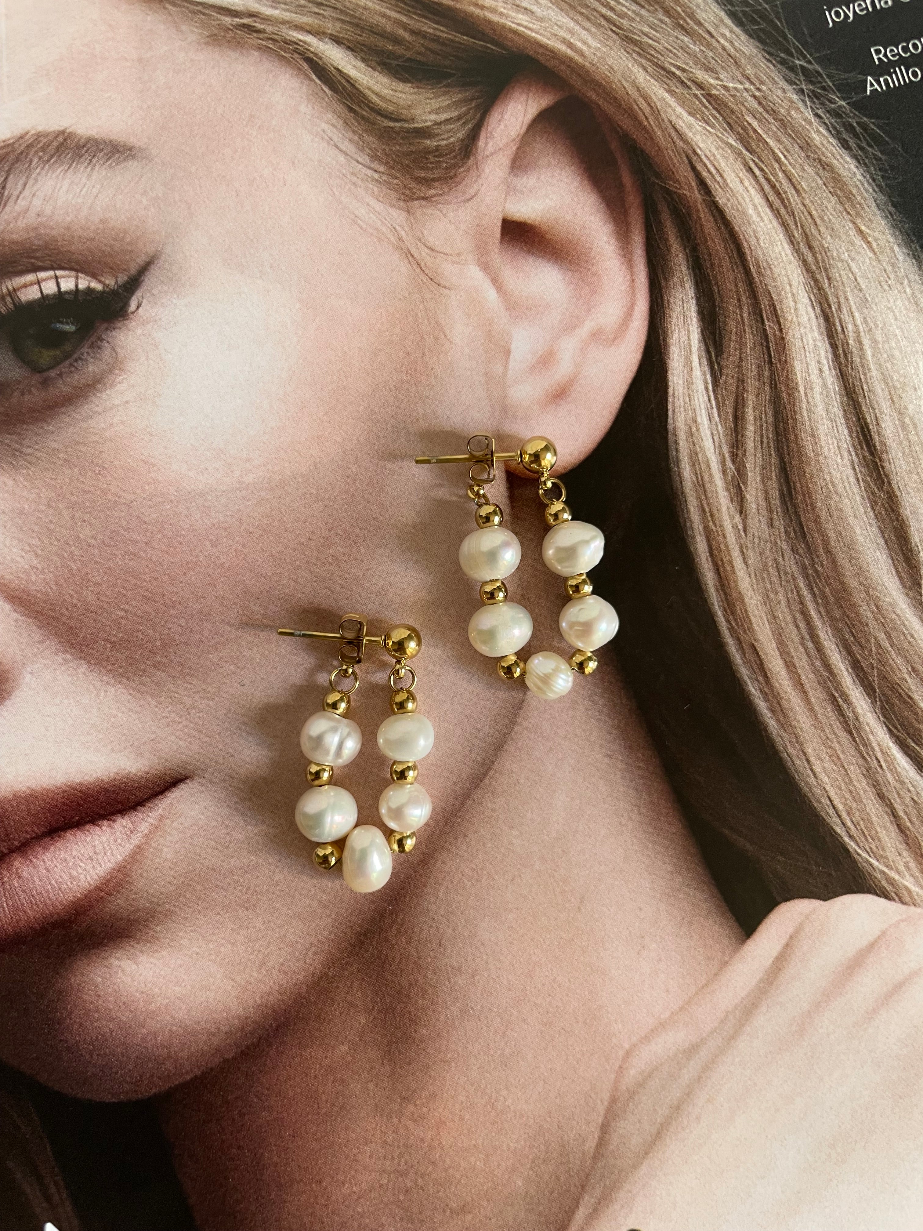 Aretes perla colgante