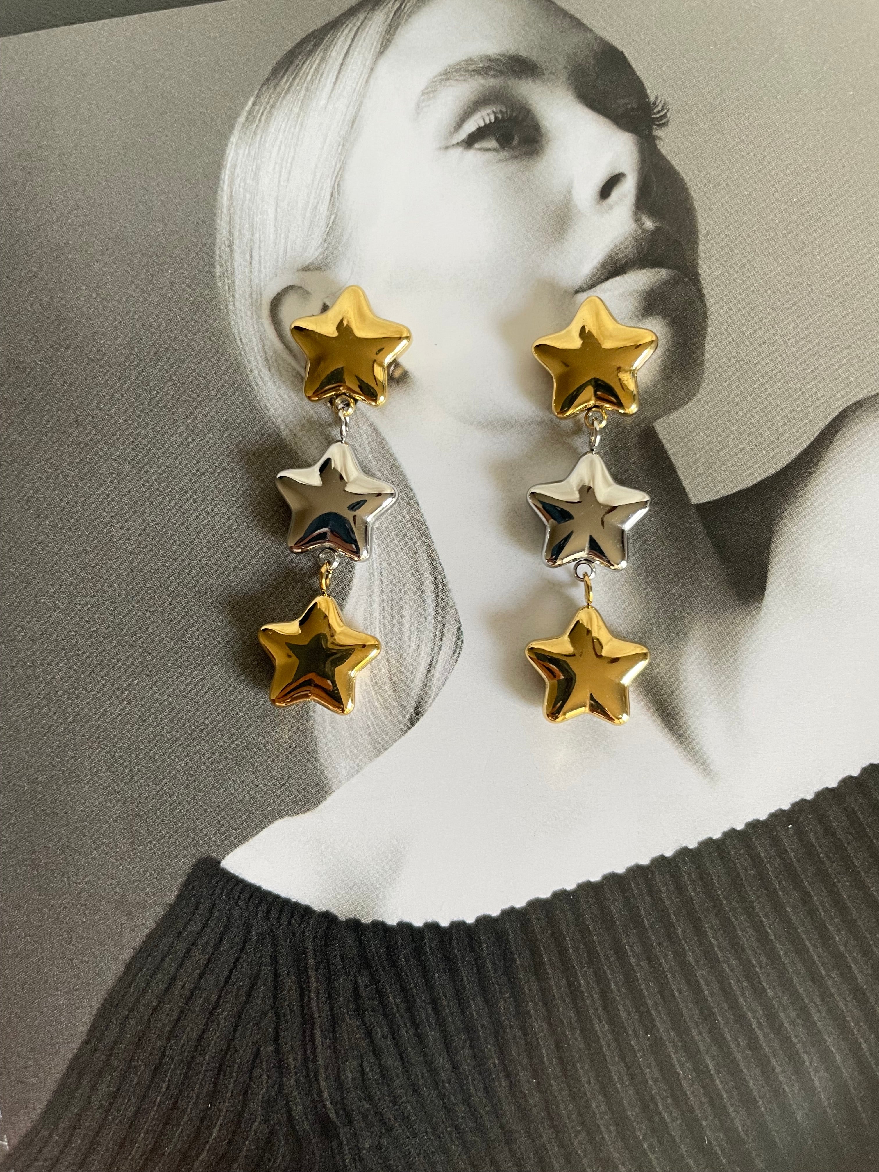 Aretes estrellas bicolor