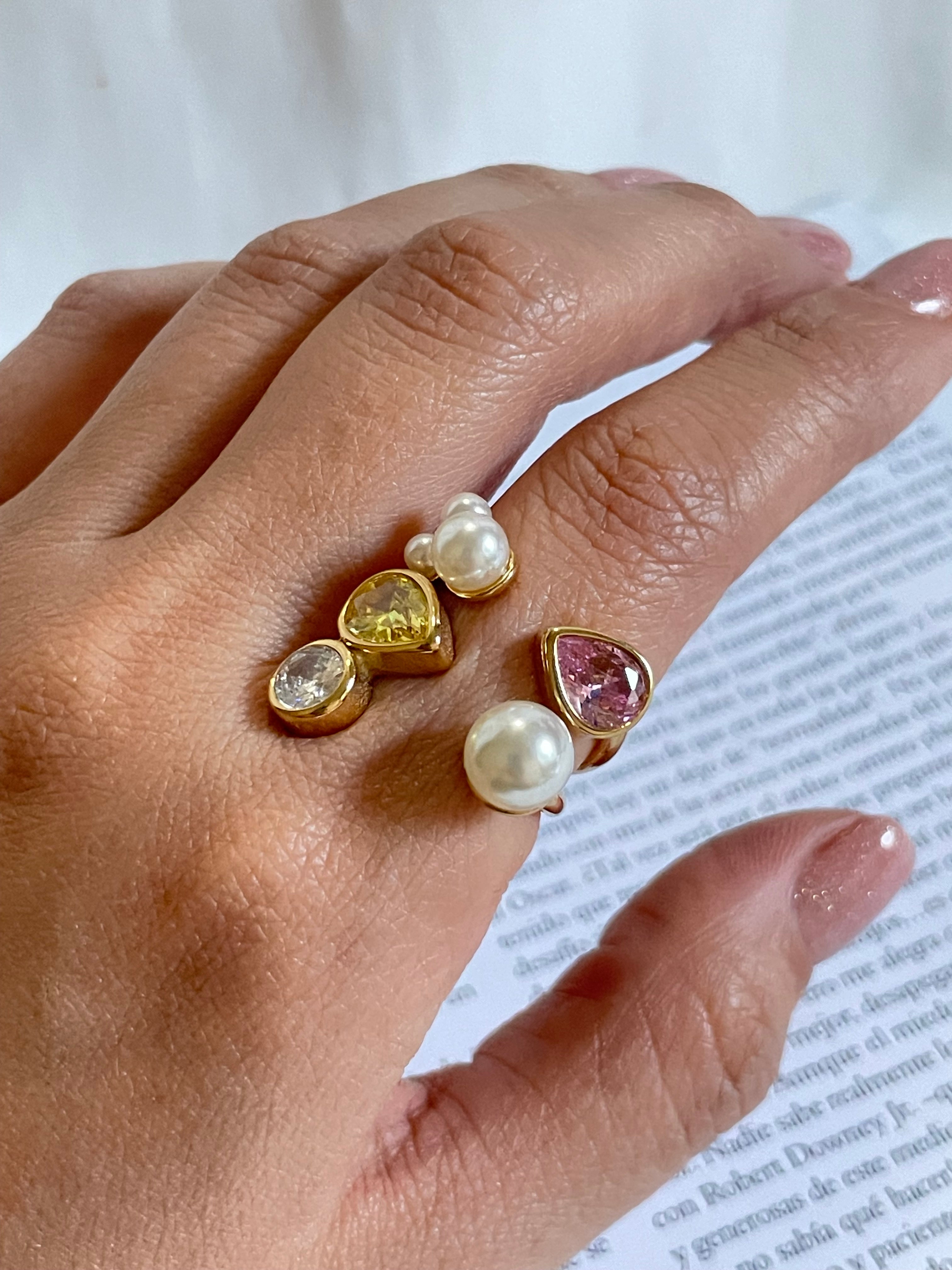 Anillo cristal con perla