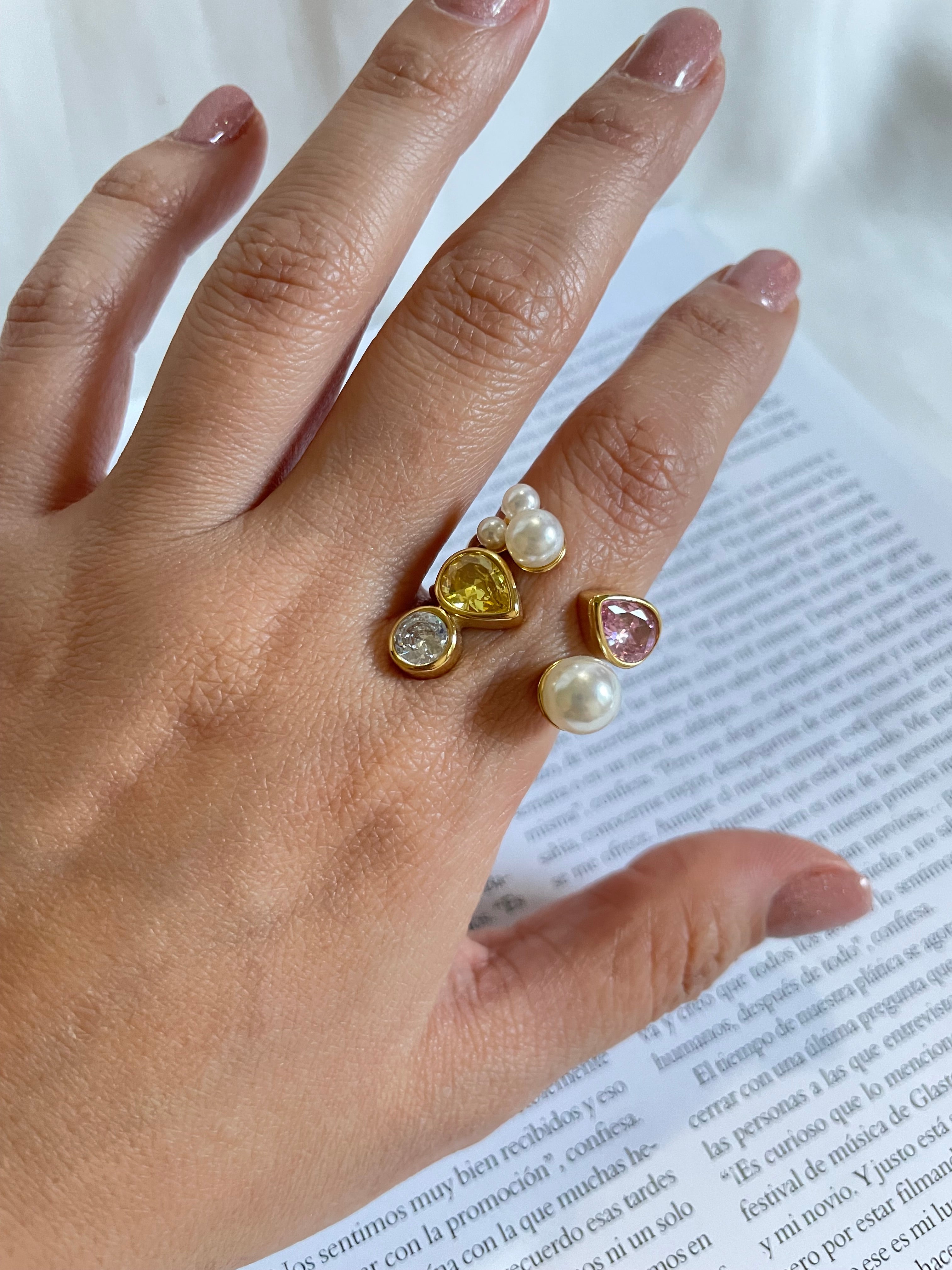 Anillo cristal con perla